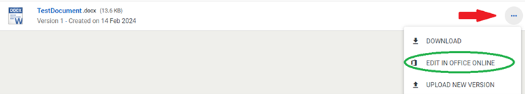 Option to edit the document 'in office online'.