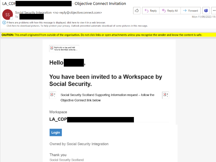 The Objective Connect Invitation email example.