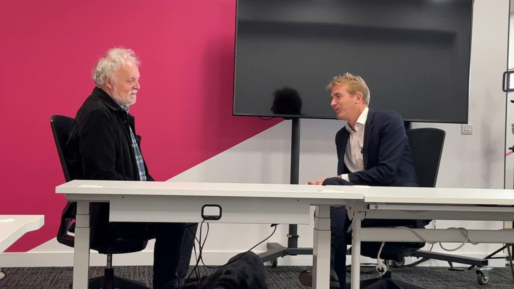 David Wallace being interviewed by Ian Hamilton from BBC News