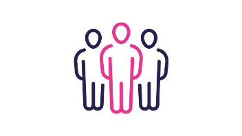 Three-person icon with the middle figure highlighted in pink.