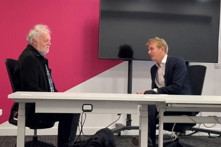 David Wallace being interviewed by Ian Hamilton from BBC News