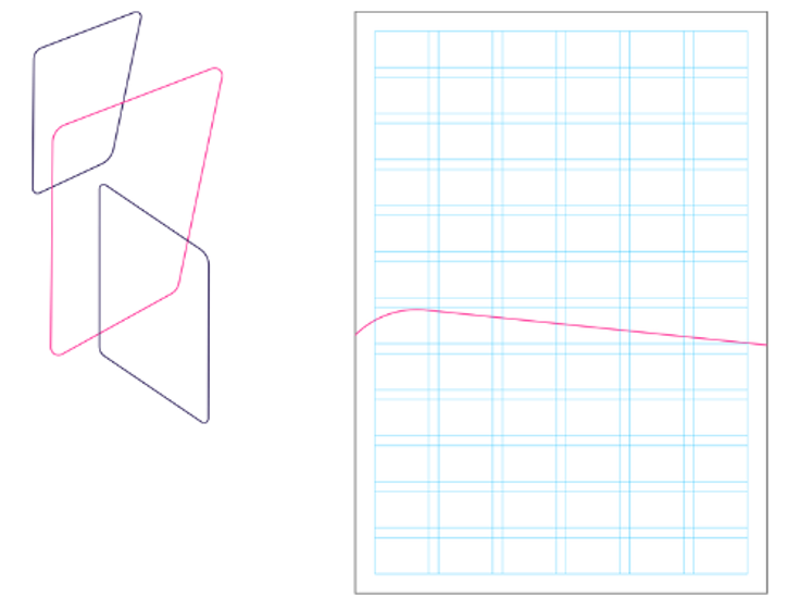 Design layout featuring abstract shapes and grid lines, likely for branding or publication use