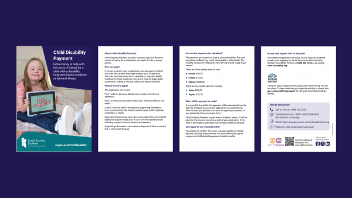 Child Disability Payment Guide – Four-page guide with tablet image and detailed text on eligibility and application for child disability payments.