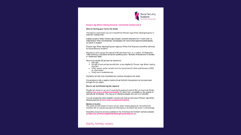 Pension Age Winter Heating Payment web article – Document outlining eligibility, payment details, and application process with headings and bullet points.