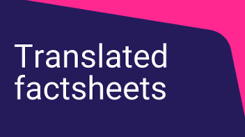 Decorative graphic that reads 'Translated factsheets'
