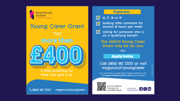 Graphic showing a preview of a Young Carer Grant flyer