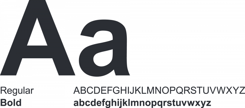 Examples of the secondary typeface Arial. The characters appear in black and show a regular version and a bold version which is thicker.