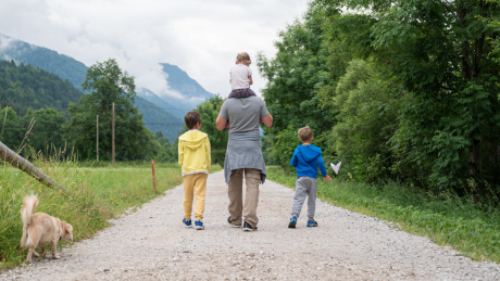 Family walking outside
