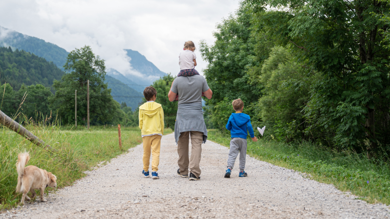Family walking outside