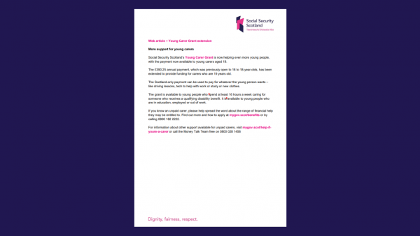 Young Carer grant extension web article